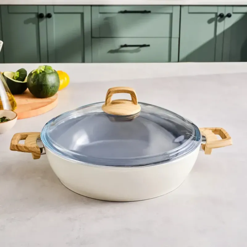 Karaca x Refika Birgul Swiss Crystal Induction Casserole 30 cm Creamy, Non-Stick Large Low Pot, Oil-Free Cooking Casserole, No PFAS, No Harmful Chemicals - 3